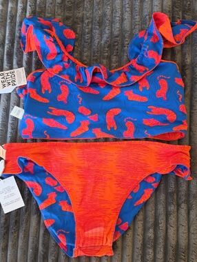 Emily McCarthy Lola Reversible Bikini Set In Skinny Dip/Pink Tiger Size XL